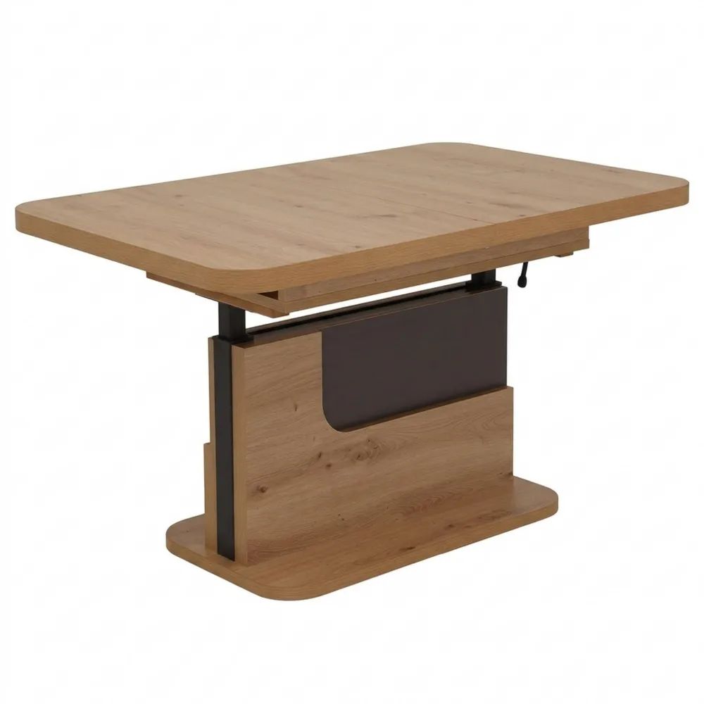 Höhenverstellbarer Couchtisch aus Eiche mit Säulengestell, anthrazitgrau