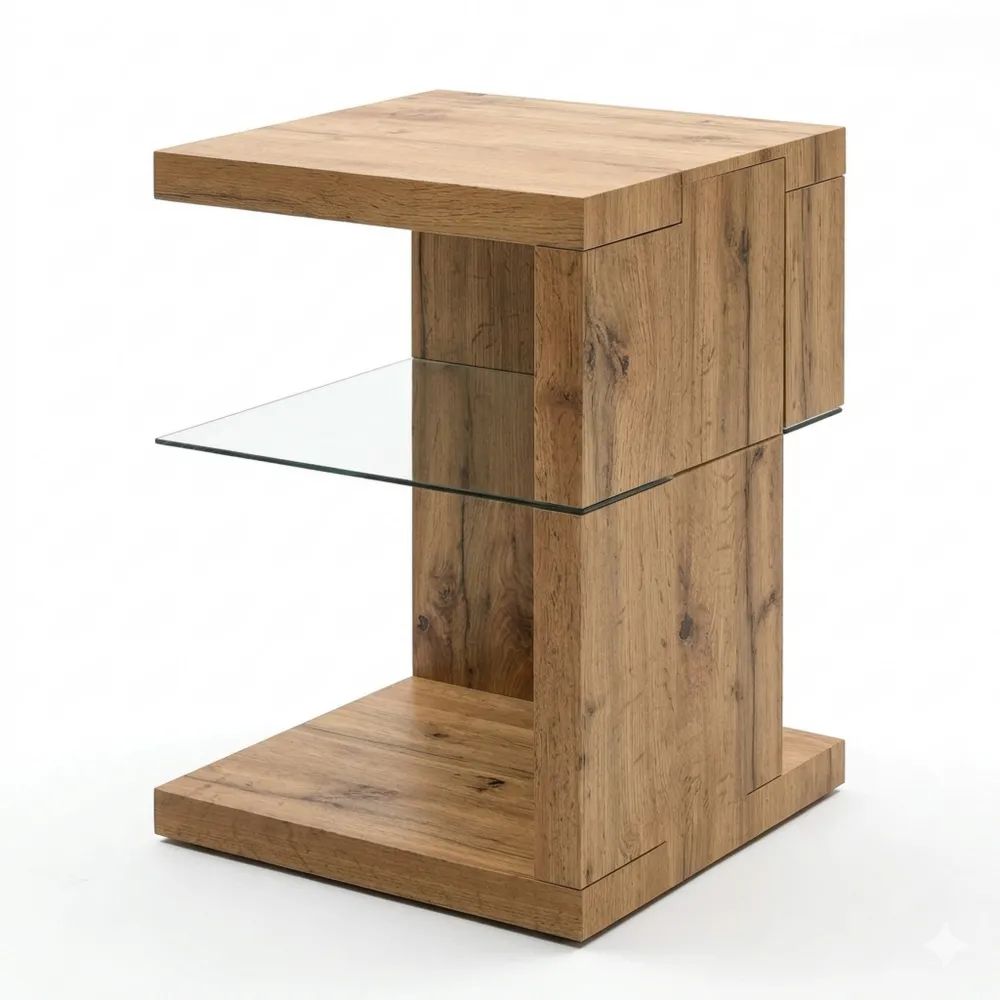 Moderner Beistelltisch mit Stauraum und Sicherheitsglas, 40x40x60 cm