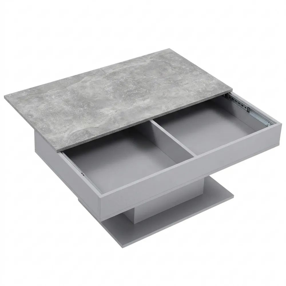 Rechteckiger Sofatisch mit ausziehbarer Platte und Stauraum, Betonoptik
