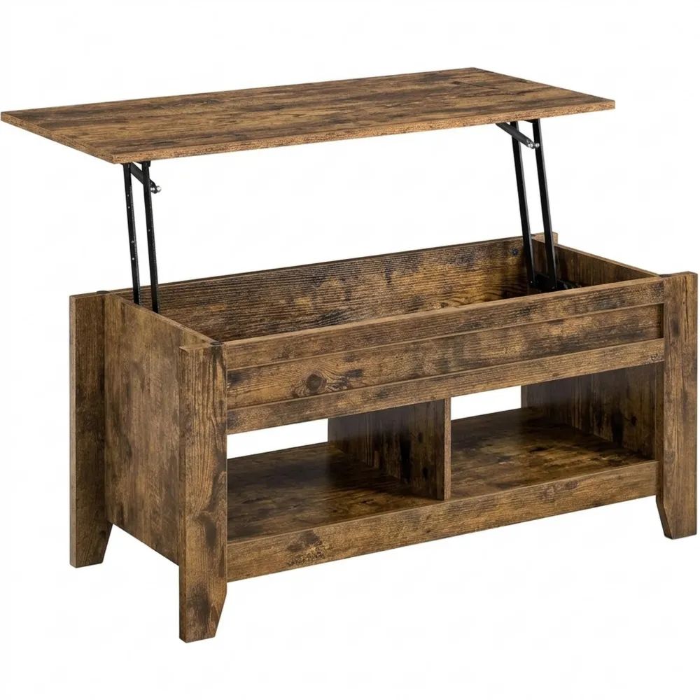 Höhenverstellbarer Wohnzimmertisch aus Holz mit Ablagefach, Rostbraun