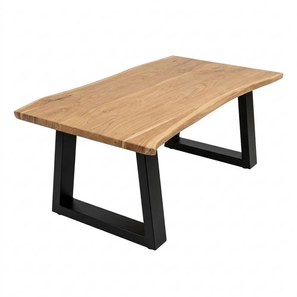 Massiver Sofatisch aus Akazienholz mit Metallgestell