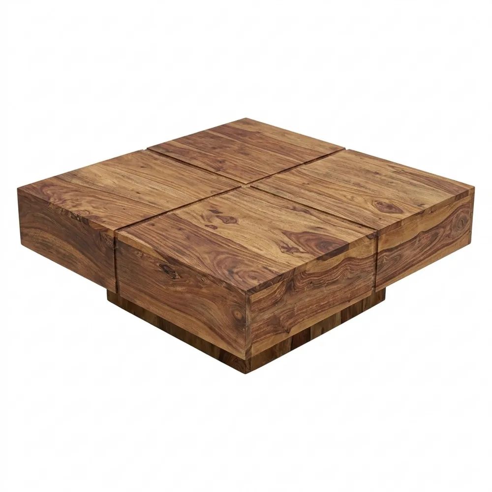 Design Couchtisch aus Massivholz mit Steinoptik, 70 cm, handgefertigt