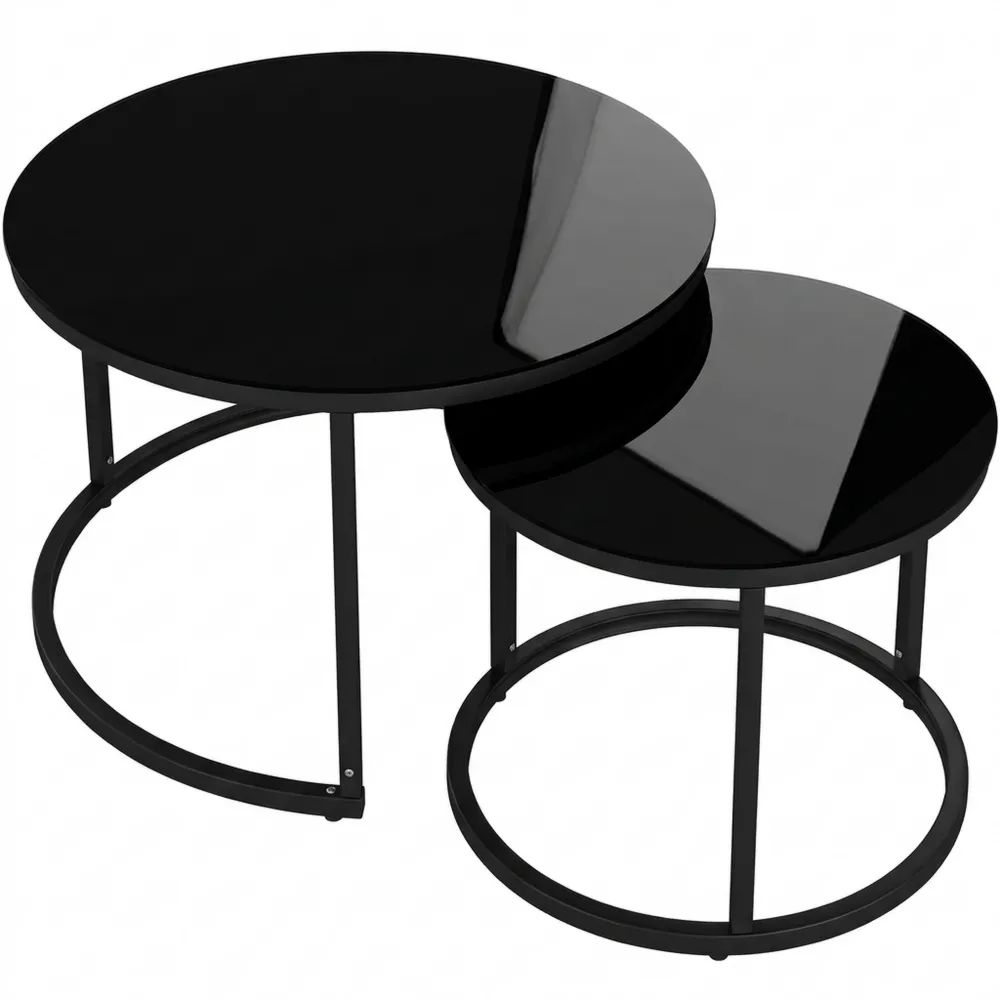Moderner Couchtisch in Schwarz, zweiteiliges Set, 77 x 77 cm