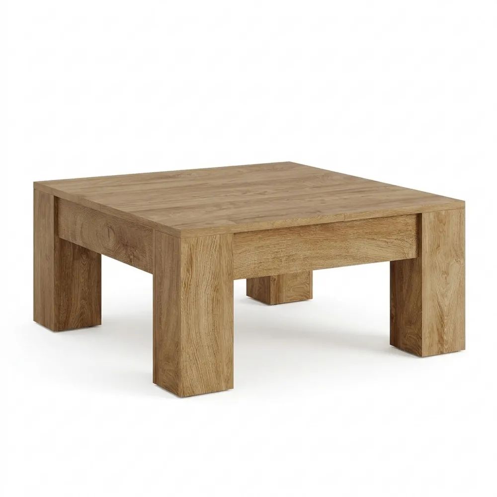 Moderner Wohnzimmertisch mit Holzbeinen, 100 x 100 x 50 cm, Hellbraun