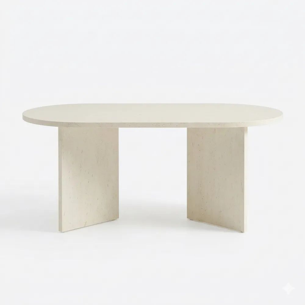 Moderner ovaler Couchtisch in Steinoptik, weiß, 100 x 50 x 40 cm