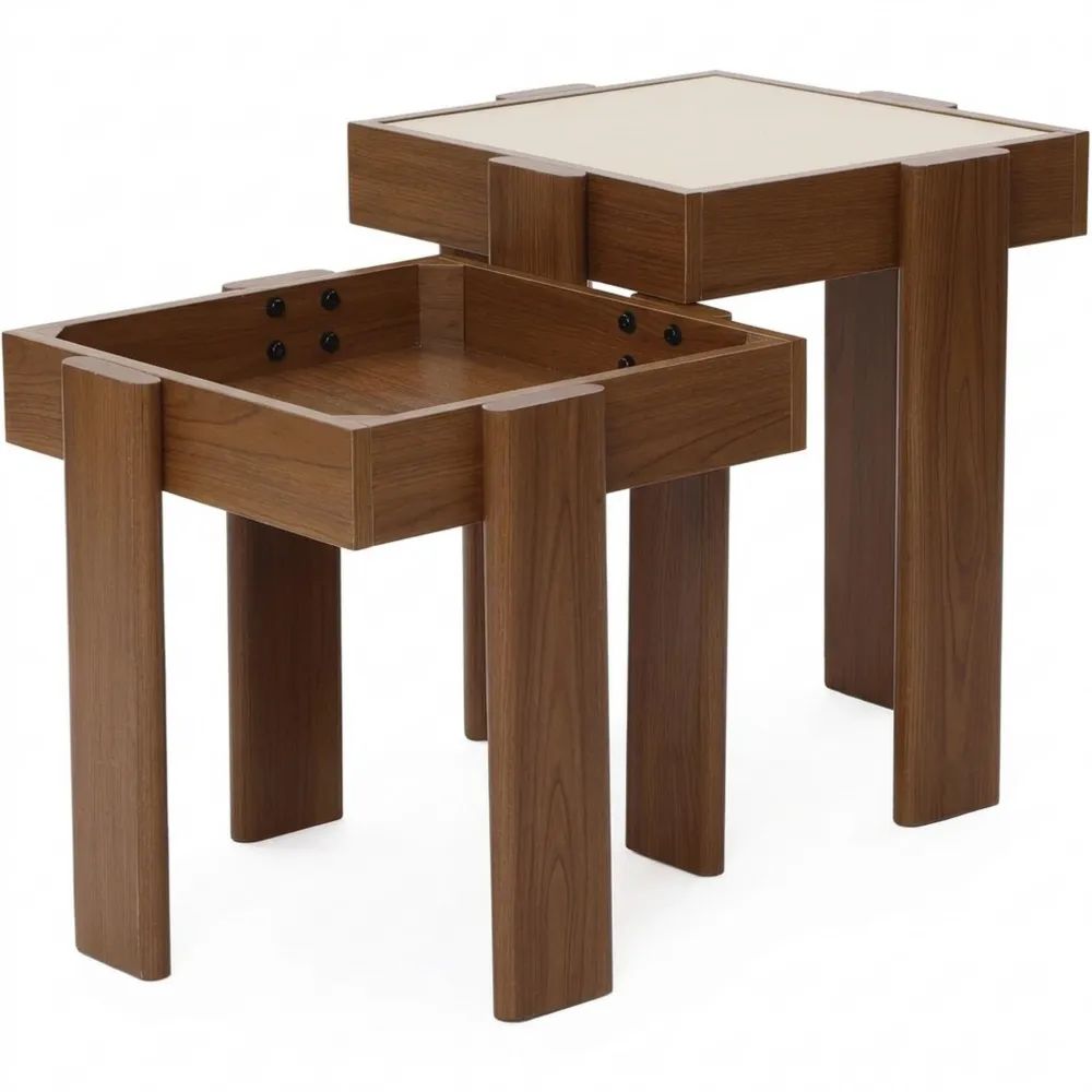 Moderner Quadratischer Beistelltisch im 2er-Set aus Holz für Wohnzimmer oder Schlafzimmer