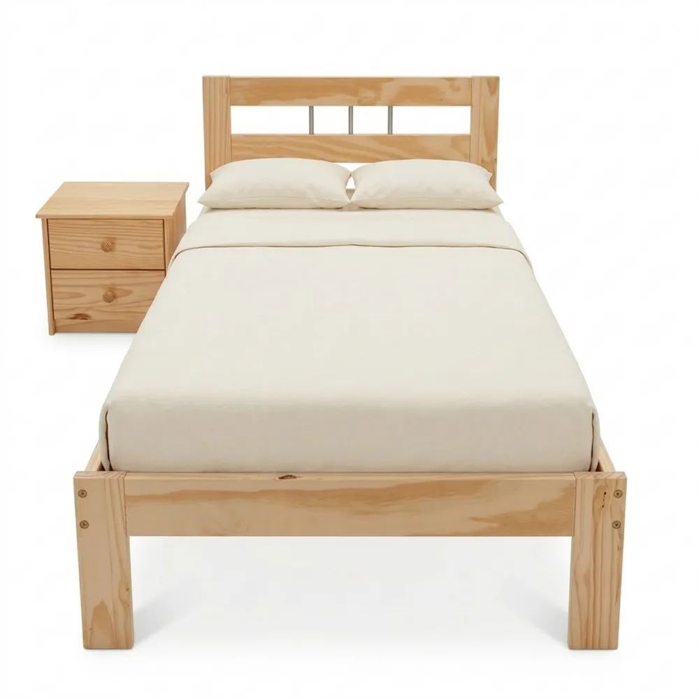 Modernes Einzelbett aus Kiefernholz, 90x200 cm, natur lackiert