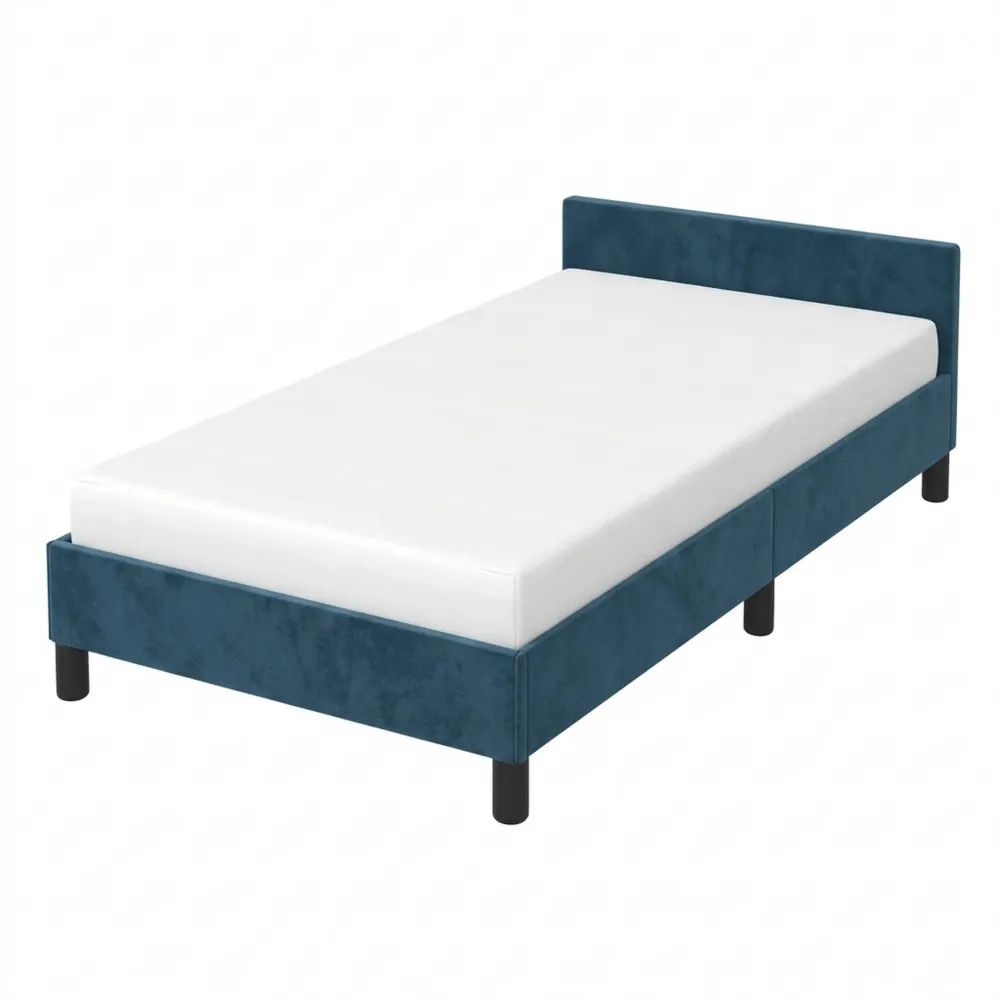 Elegantes Einzelbett aus Samt mit Lattenrost in Dunkelblau 90x200cm