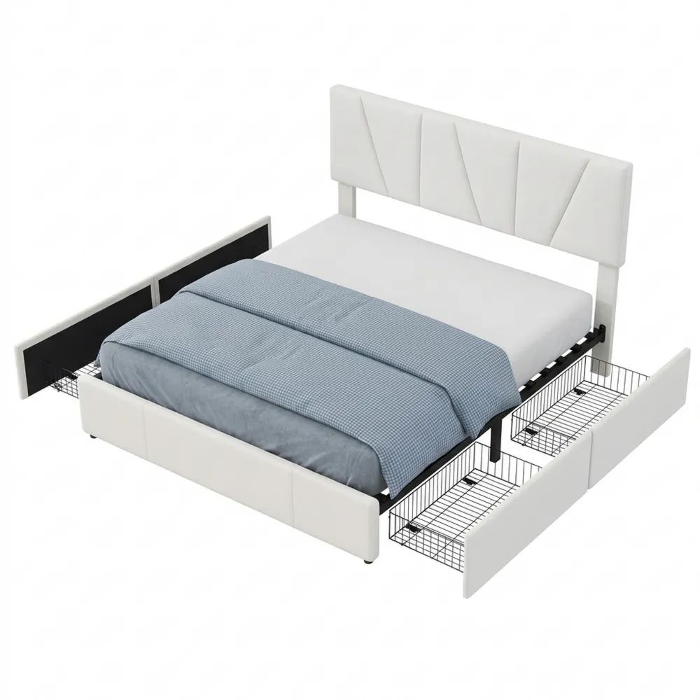 Doppelbett 140 x 200 cm mit Stauraum und Kopfteil, Samt Beige