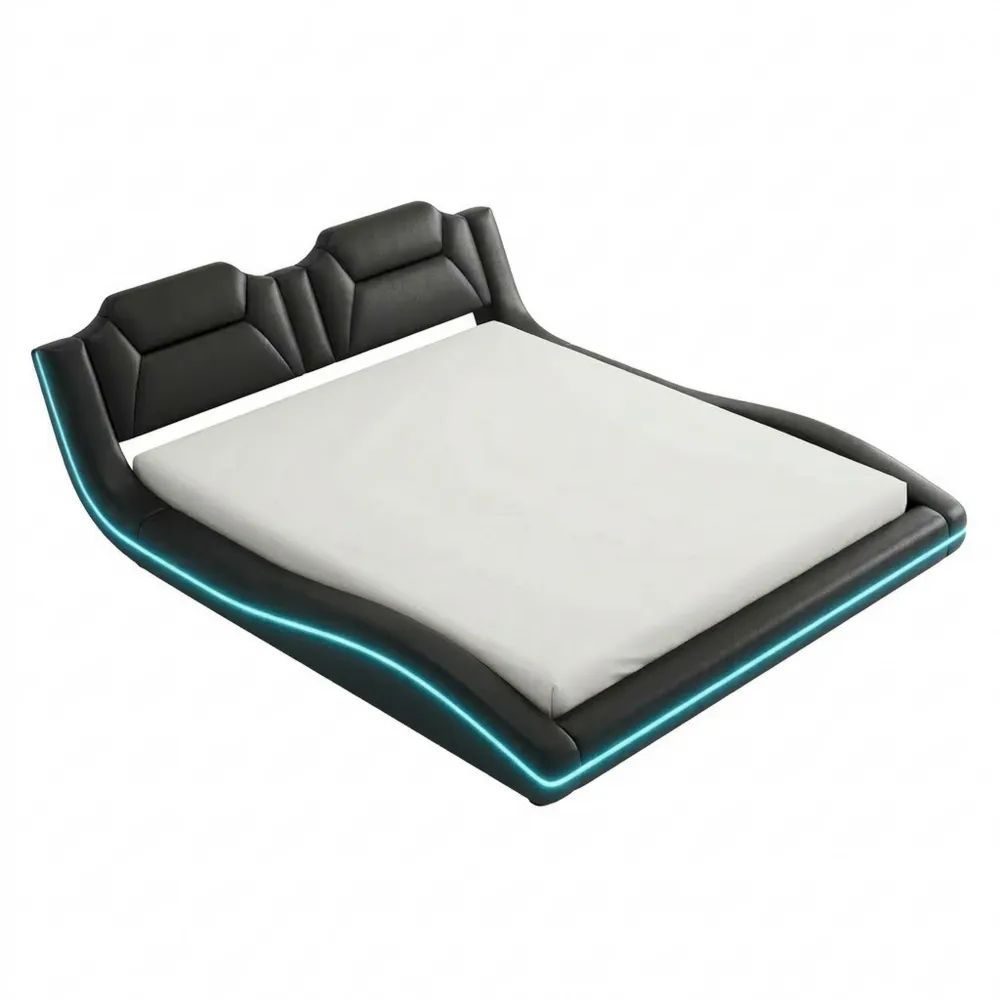 Modernes 140x200 cm Polsterbett mit Lattenrost und LED-Beleuchtung