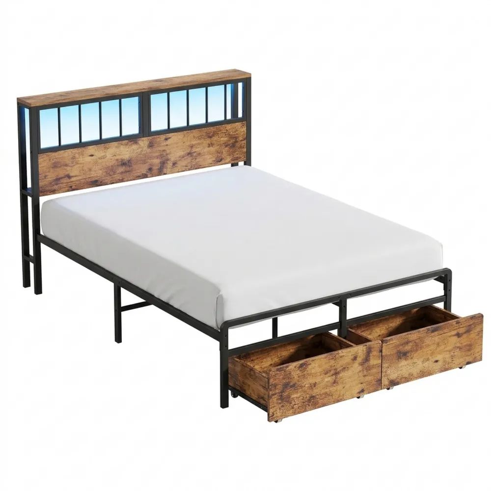 Einzelbett mit Stauraum und LED-Licht, 120x200 cm, inklusive Lattenrost