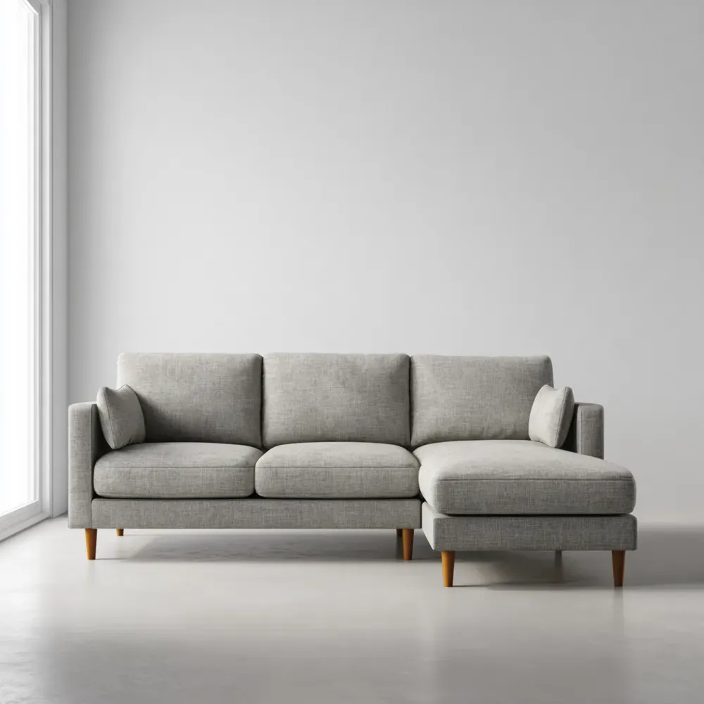 Ecksofa mit Leinenstoff 250x150x85 cm – Hellgrau