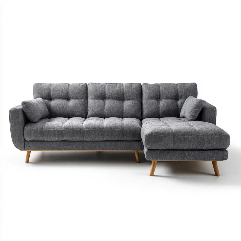 Ecksofa Stoff Dunkelgrau mit Eichenholzbeinen