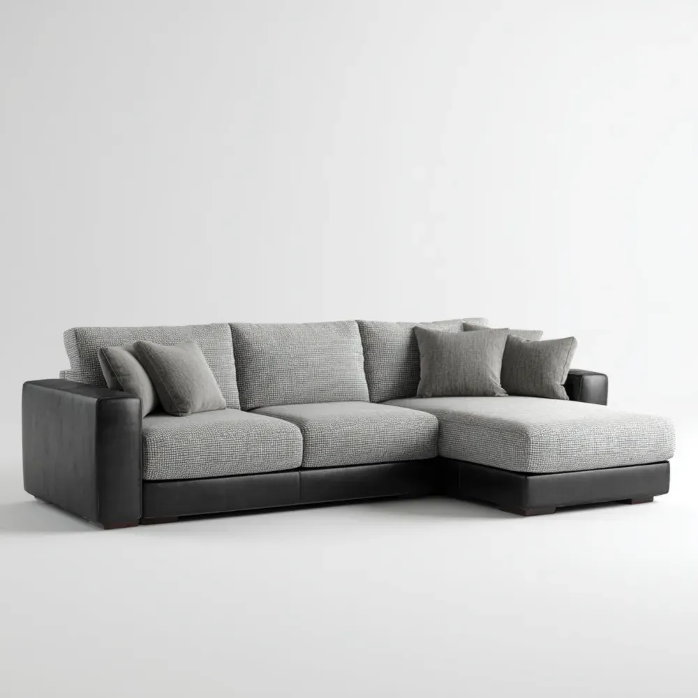 Ecksofa aus Stoff und Kunstleder Grau/Schwarz 280x170x85 cm