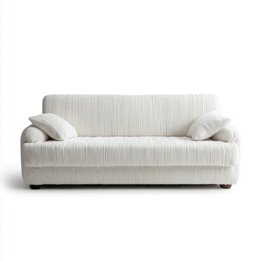 Dreisitzer Sofa Cord Cremeweiß