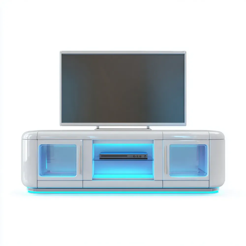 TV-Schrank mit LED und Glastüren Weiß