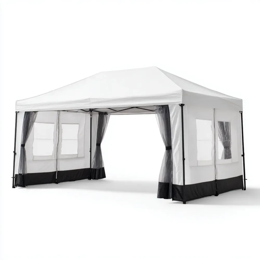 Pavillon 300x600x300 cm Metall Polyester Weiß mit Seitenteilen