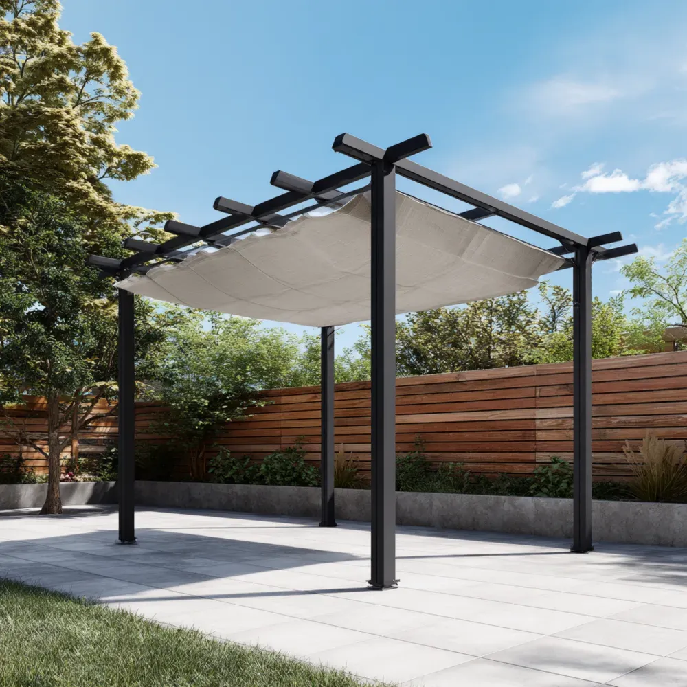 Metall Gartenpavillon 300x400x250 cm mit Verstellbarem Sonnensegel