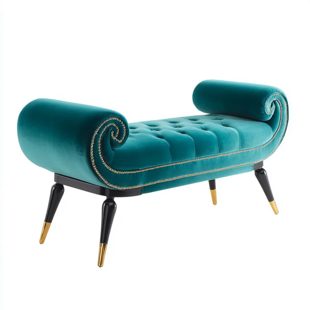 Samtbank Holz Metall Türkis