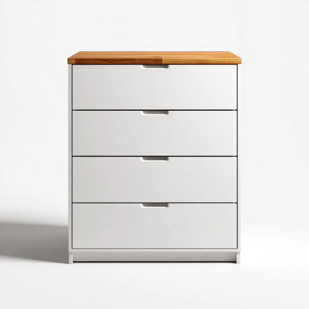 Kommode mit MDF-Fronten und Massivholzdeckel, 80x40x90 cm, Weiß/Holz