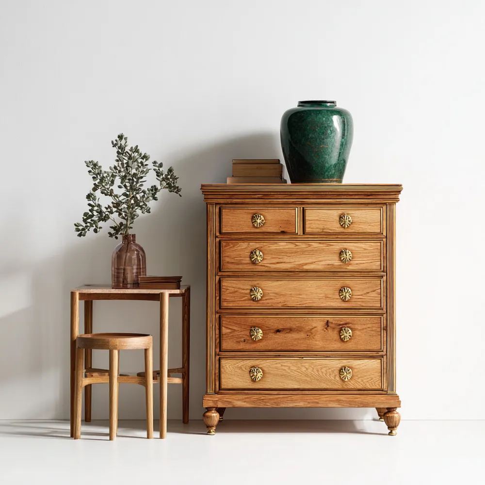 Kommode Eichenholz mit Goldgriffen