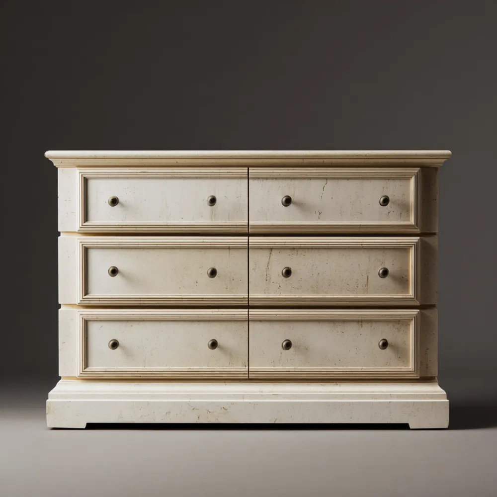 Kommode aus Massivholz mit 6 Schubladen - Creme