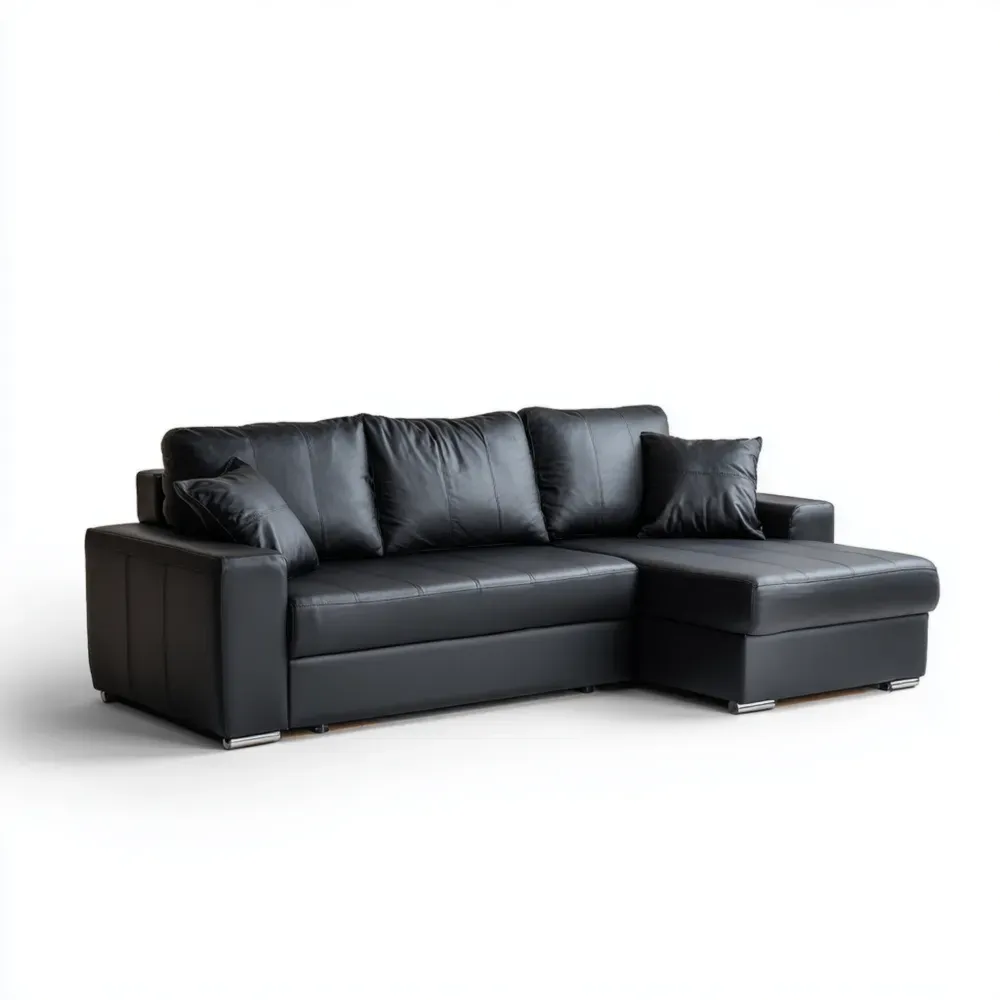 Ecksofa Leder 220x150x85 cm - Schwarz