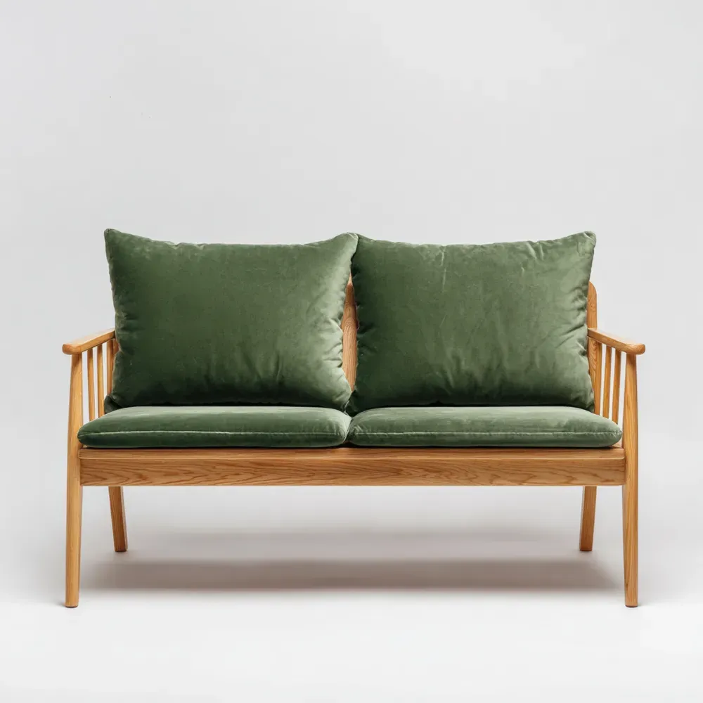 Holz Zweisitzer Sofa mit Grünem Samt
