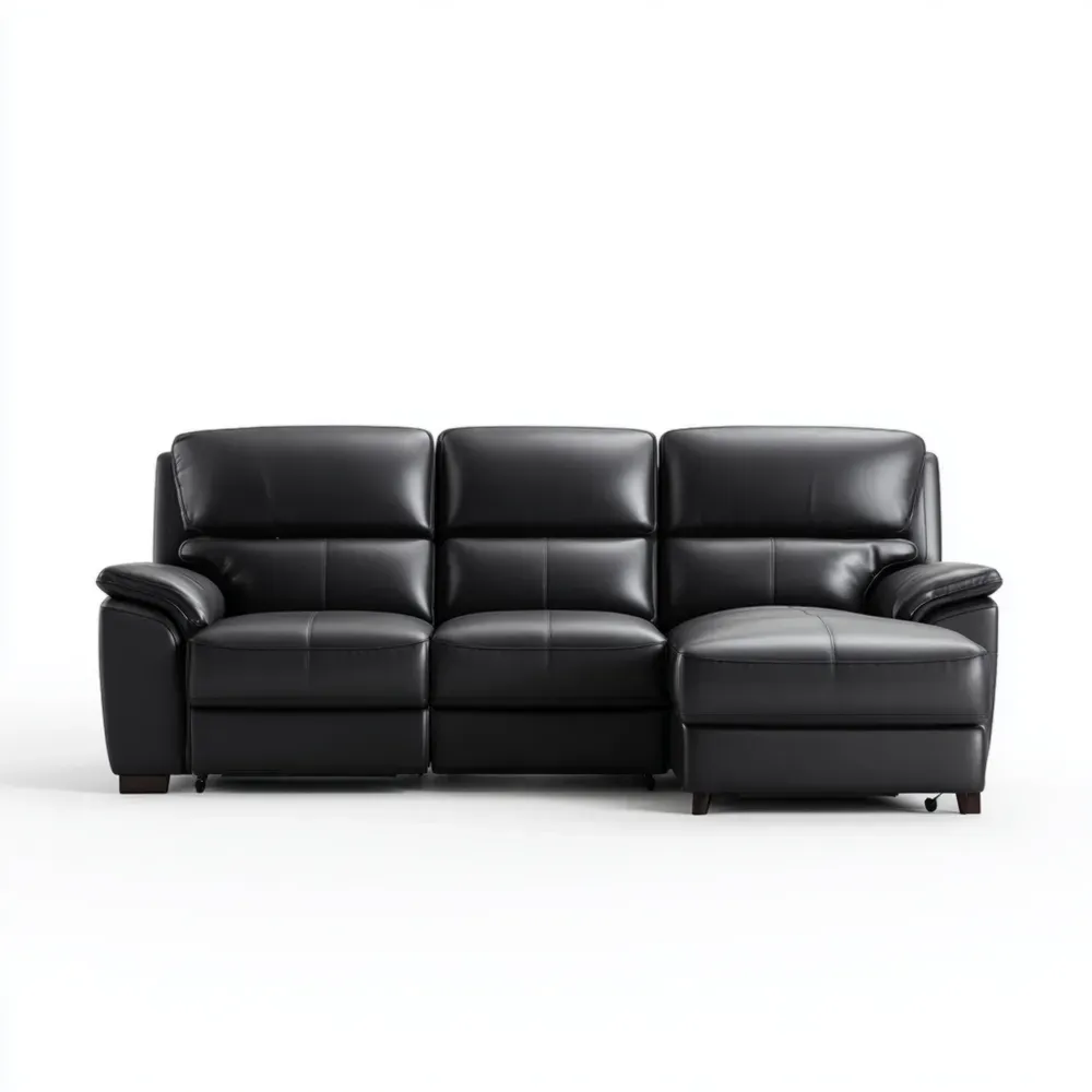 Leder Ecksofa mit Ottomane 250x150x90 cm – Schwarz