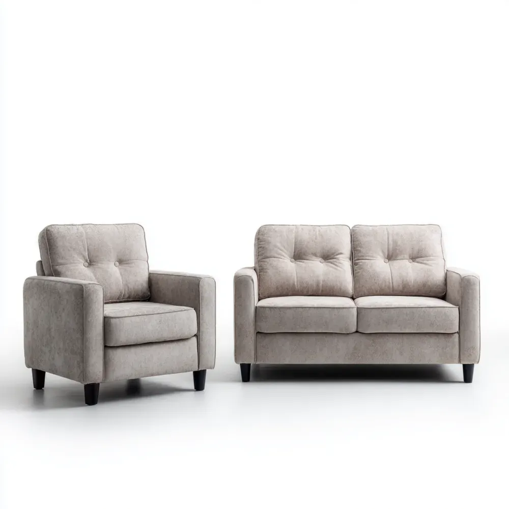 Sofa-Set Stoff 2-Sitzer und Sessel – Hellgrau