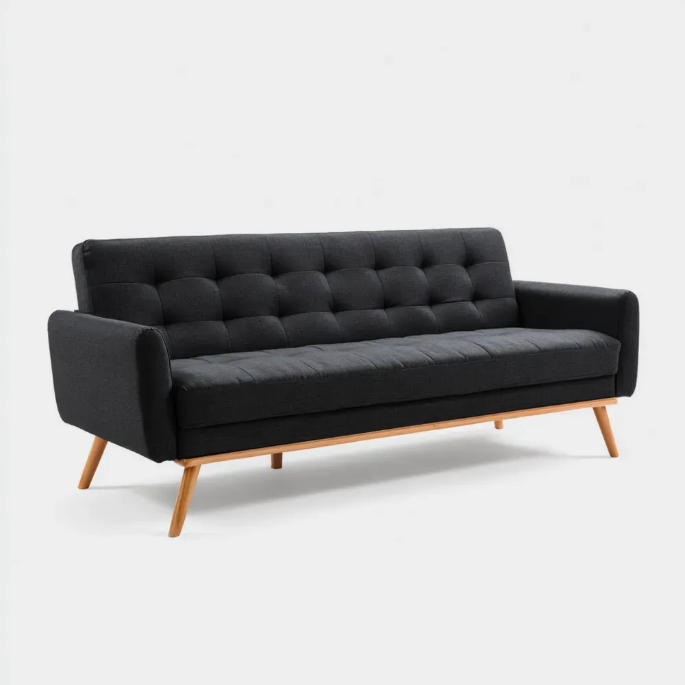 Dreisitzer Sofa aus Stoff Dunkelgrau mit Eichenholzbeinen