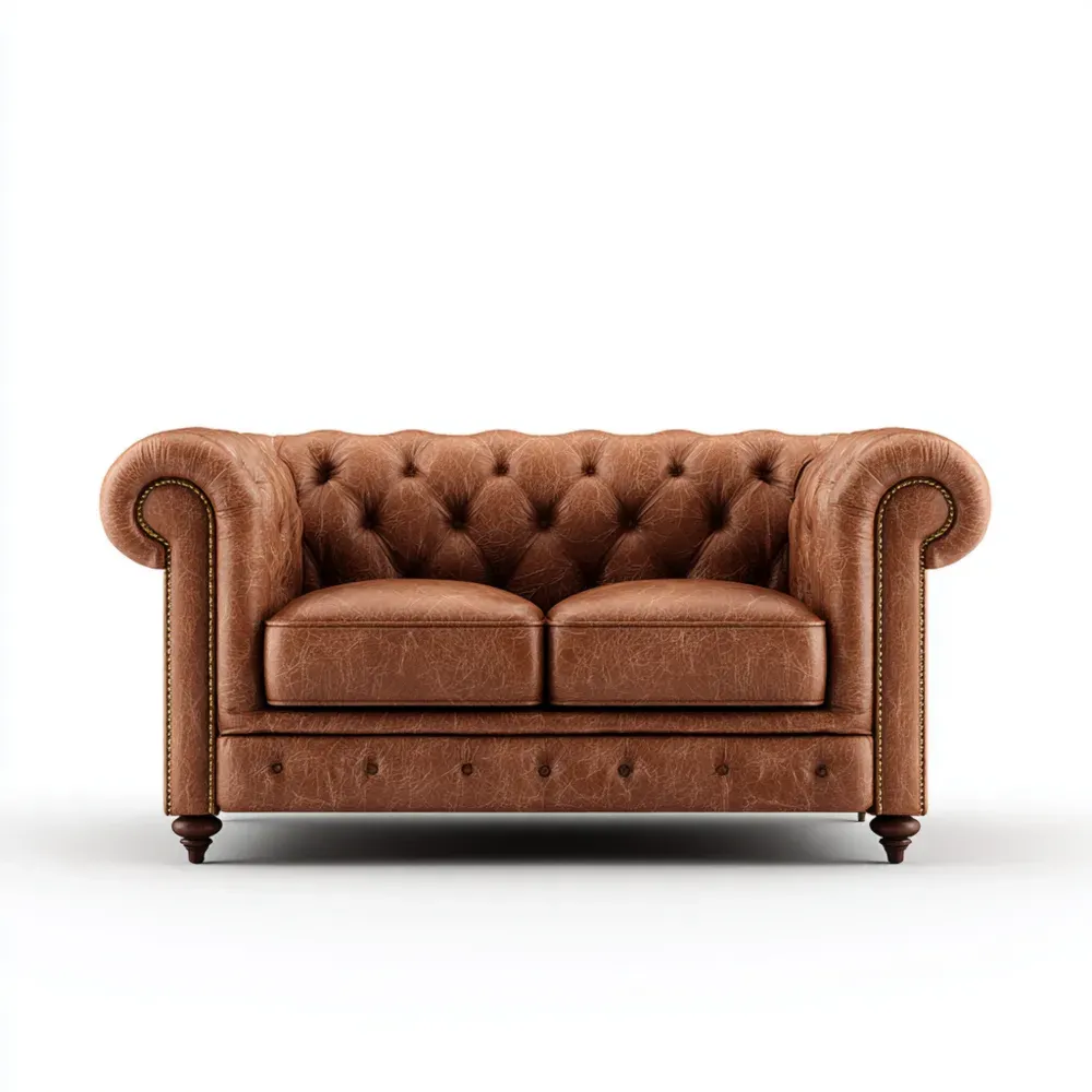 Chesterfield Ledersofa 2-Sitzer Braun