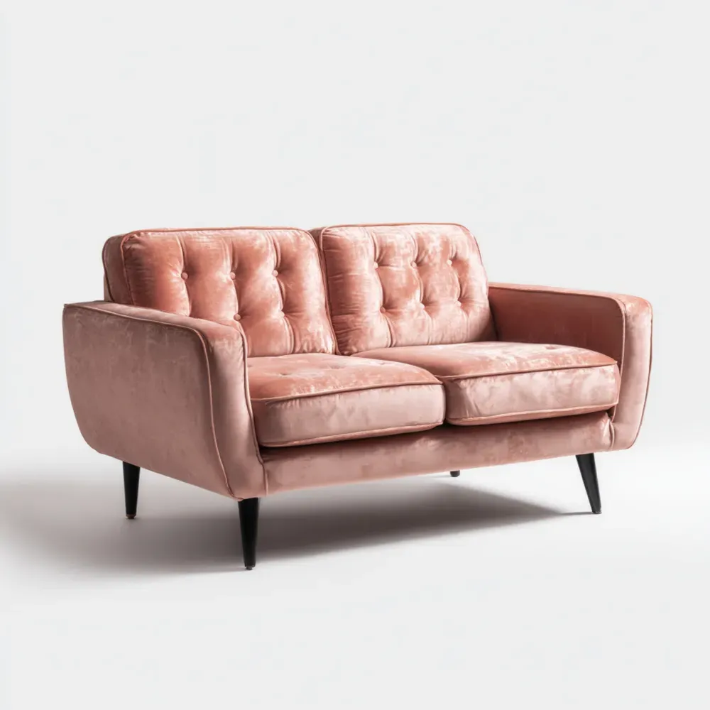 Samt Zweisitzer Sofa mit Holzbeinen - Rosa