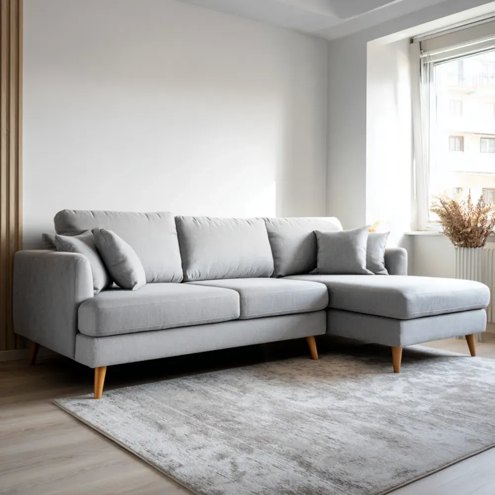 Ecksofa Stoff Leinen Hellgrau