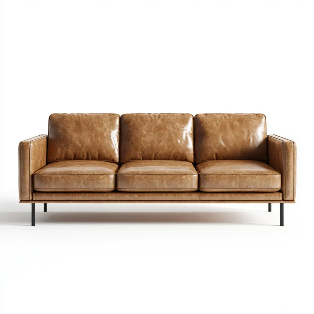 Dreisitzer Ledersofa mit Metallrahmen - Kunstleder - Braun