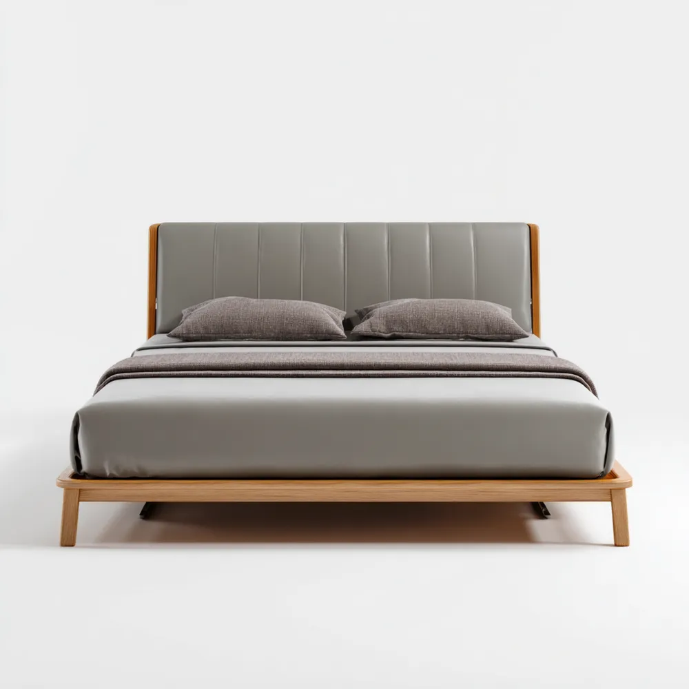 Holzbett mit gepolstertem Kopfteil und Massivholzrahmen - Grau 180x200 cm