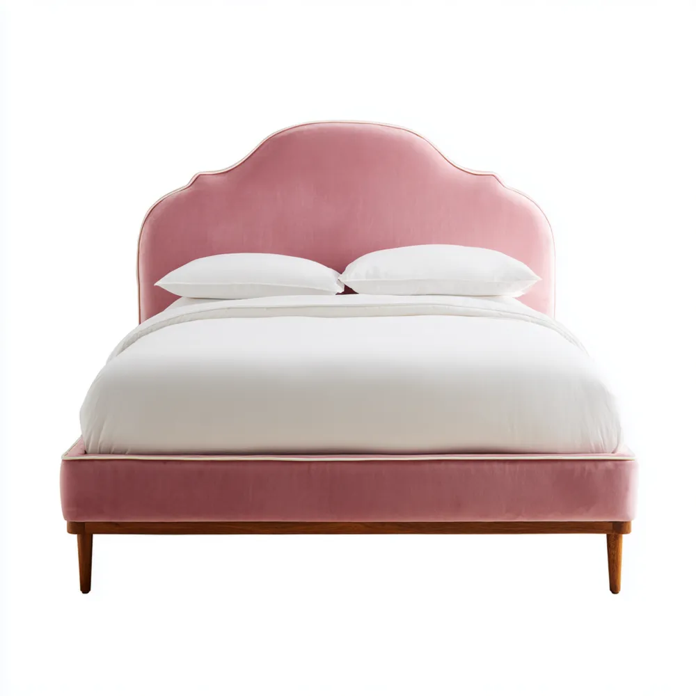Polsterbett aus Samt mit Massivholzrahmen, Rosa, 180x200 cm