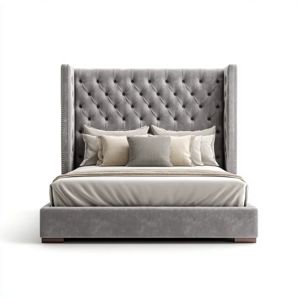 Polsterbett Samt mit Kissen 180x200 cm - Grau