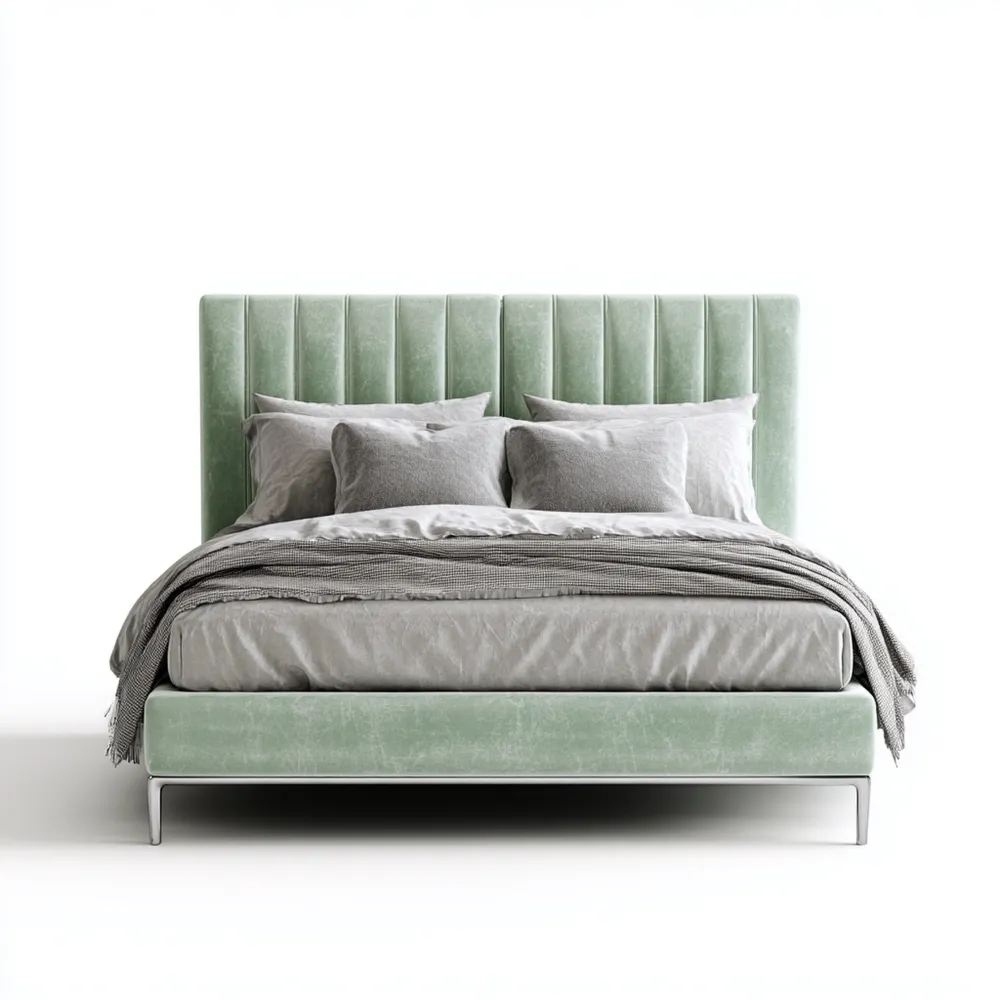 Polsterbett aus Samt mit Kopfteil 180x200 cm - Mintgrün