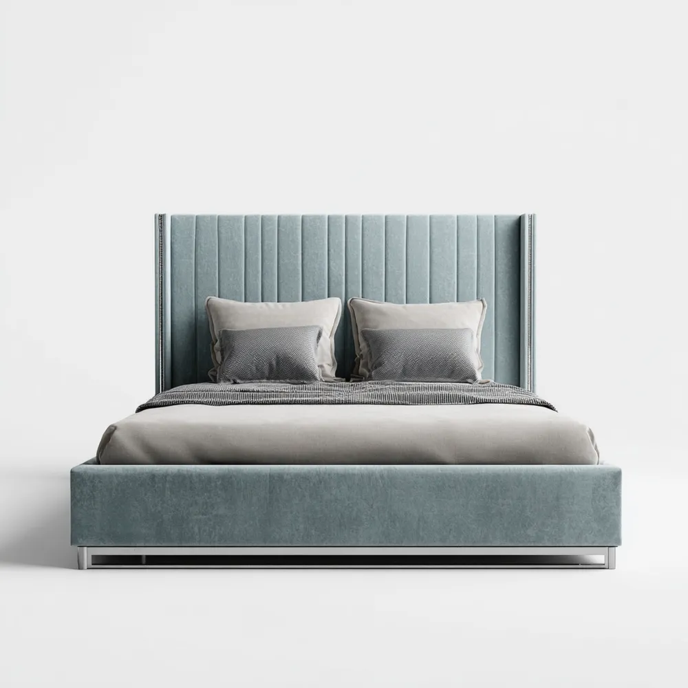 Samt-Polsterbett 160x200 cm - Hellblau