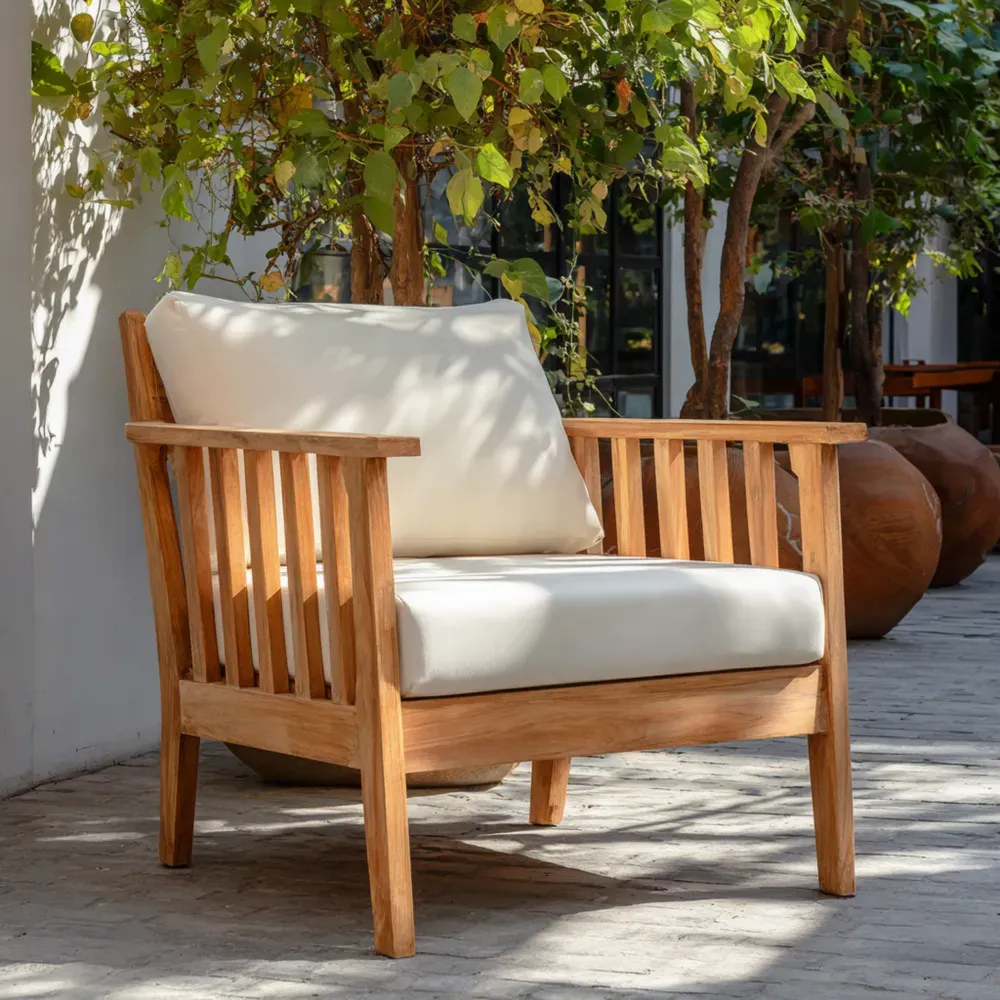 Teakholz Gartensessel mit Kissen Cremefarben