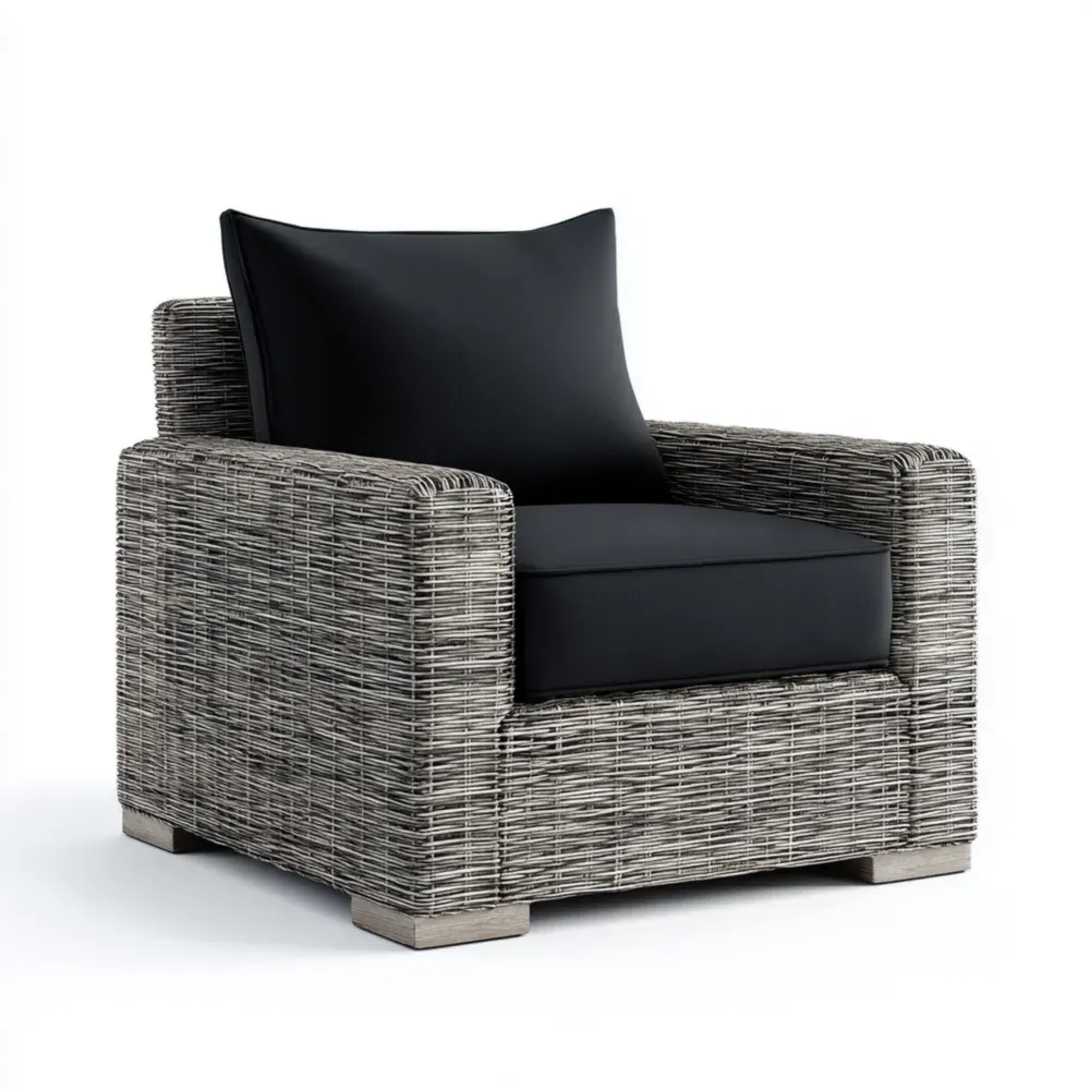 Rattansessel mit Polyesterpolster 90x85x75 cm - Grau