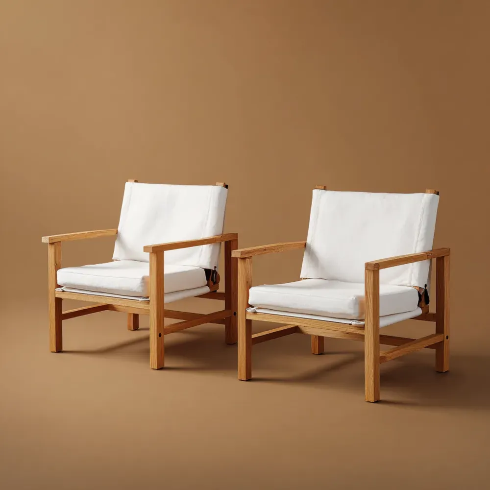 Teakholz-Sessel Set mit Kissen, Weiß