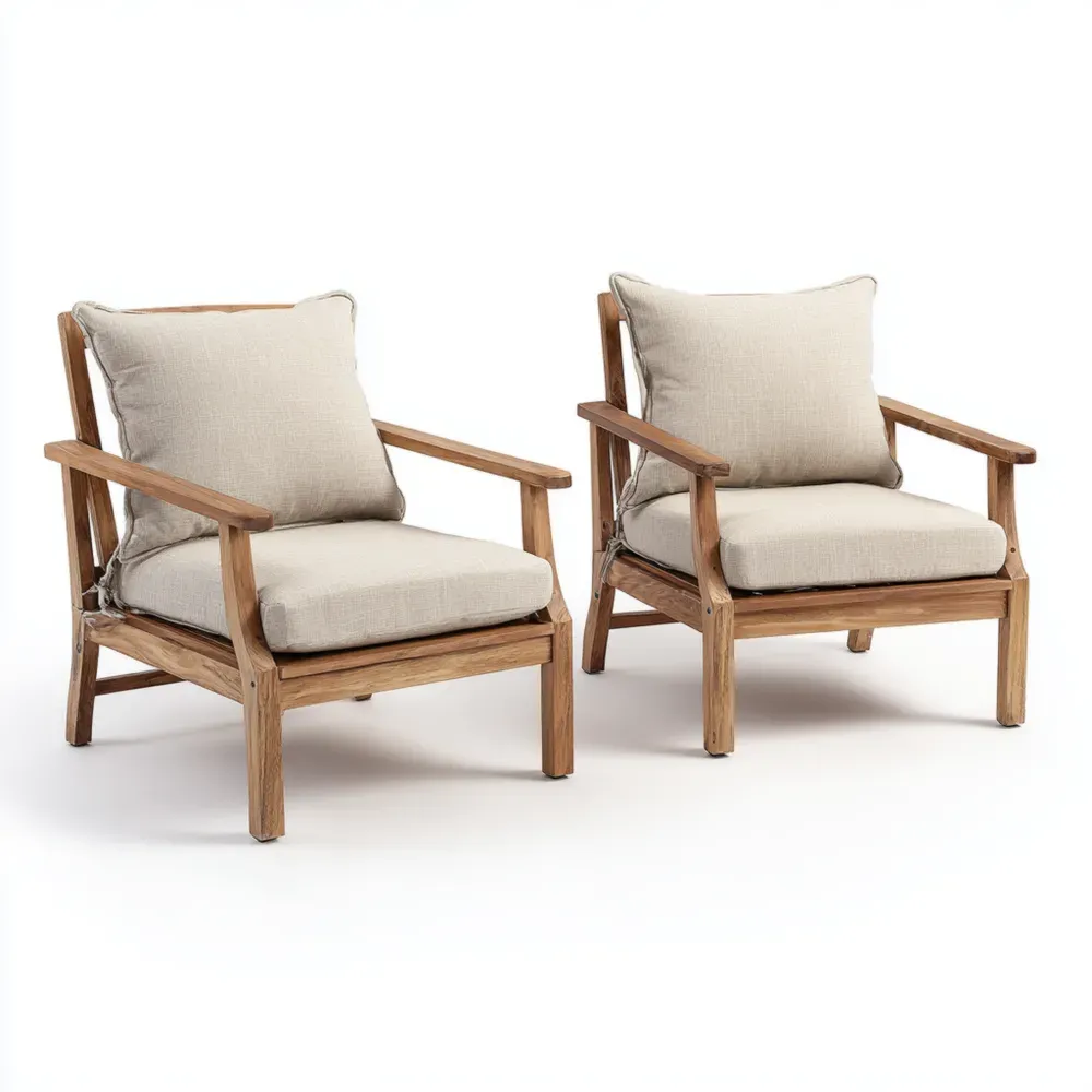 Gartenstuhl Set 2 Stück Teak und Kissen – Beige