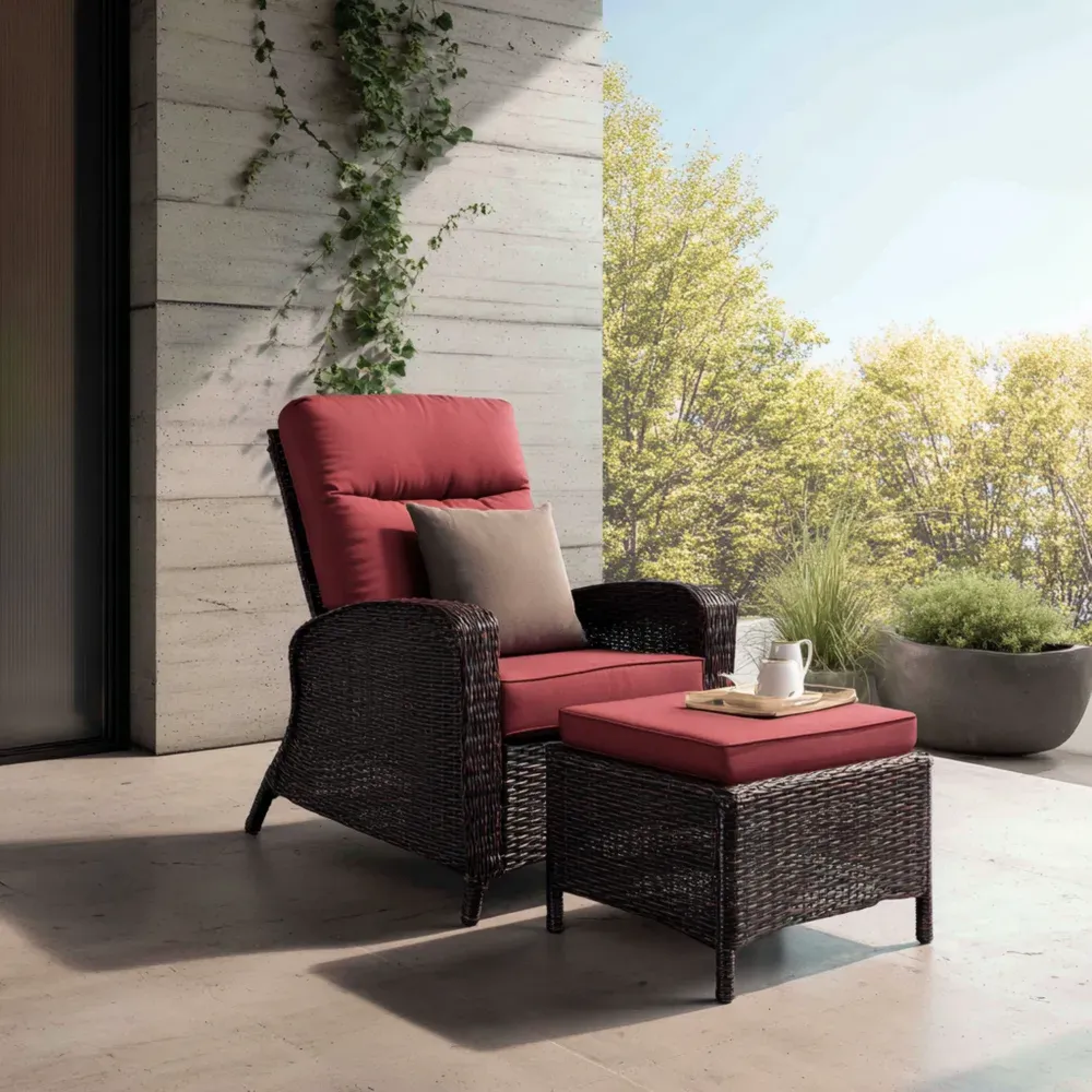 Garten-Lounge-Set Polyrattan 70x75x100 cm mit Kissen - Rot