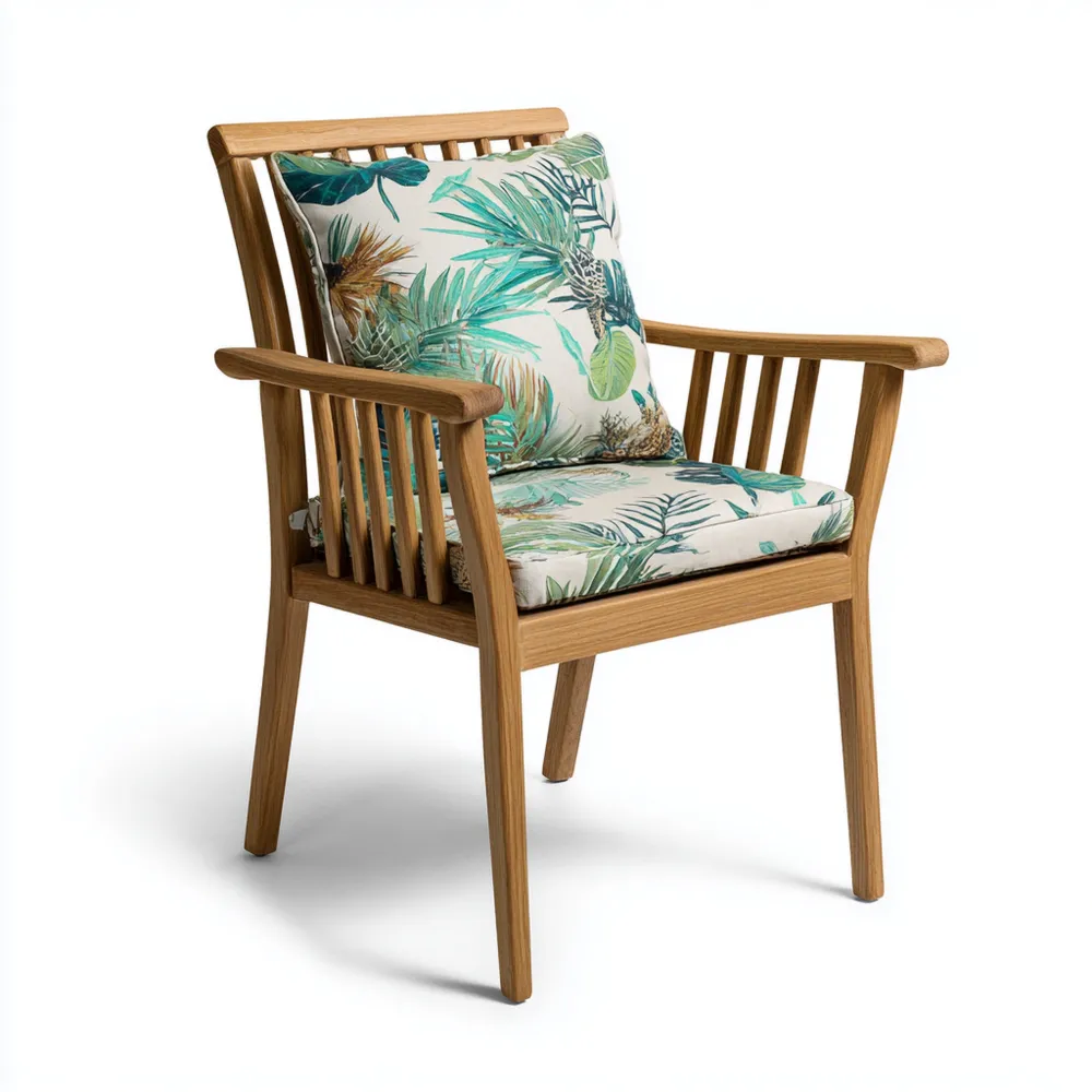 Gartenstuhl Eichenholz Tropisches Muster - 80x65x60 cm - Natur