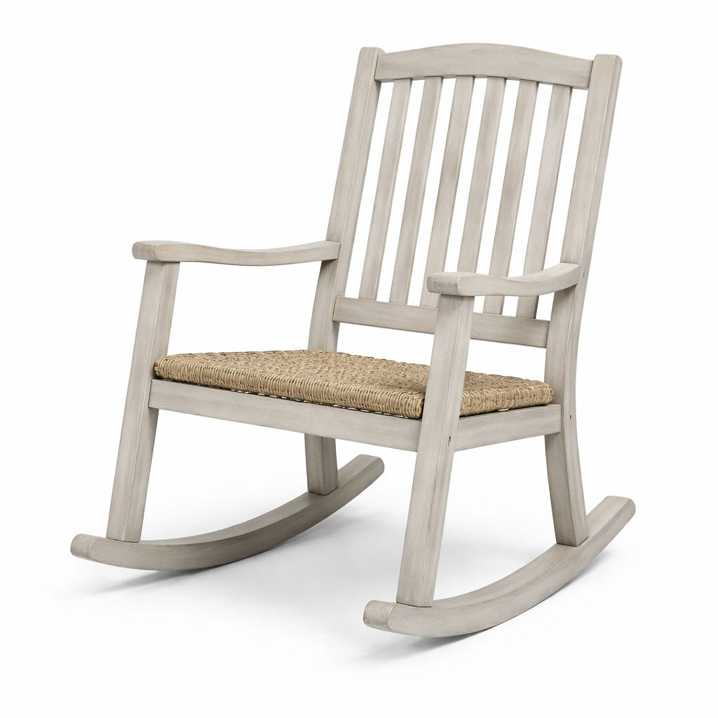 Mecedora de madera con asiento de mimbre beige-Roomarae