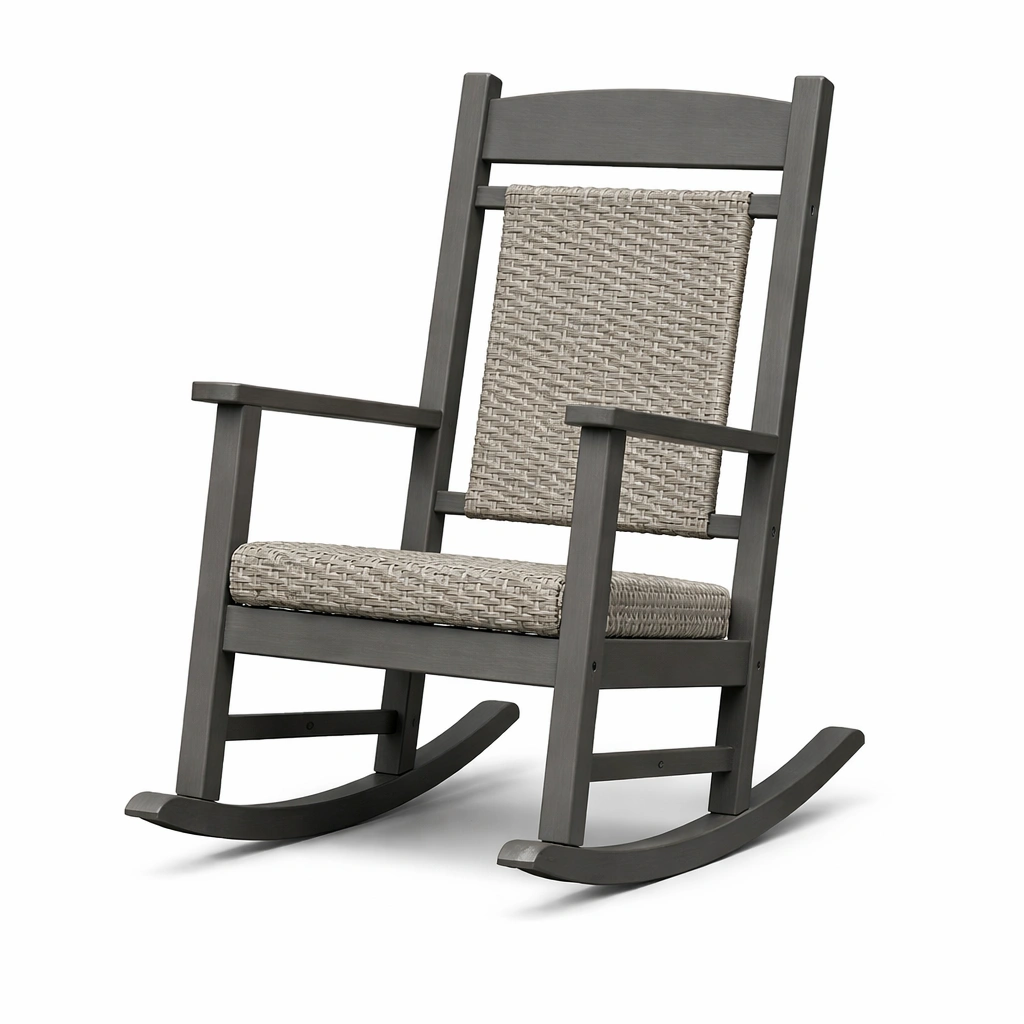 Mecedora de madera y ratán sintético gris-Roomarae
