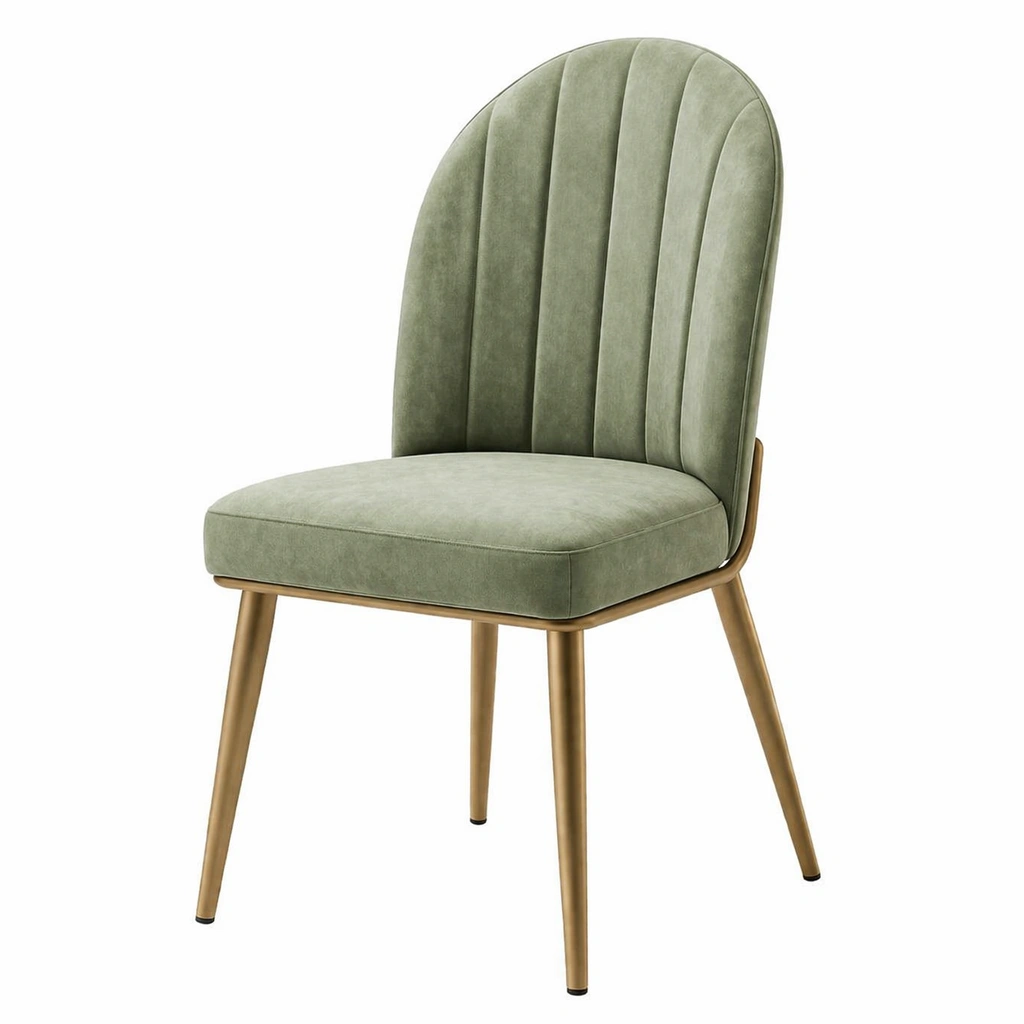 Silla de comedor de terciopelo verde con patas de metal-Roomarae