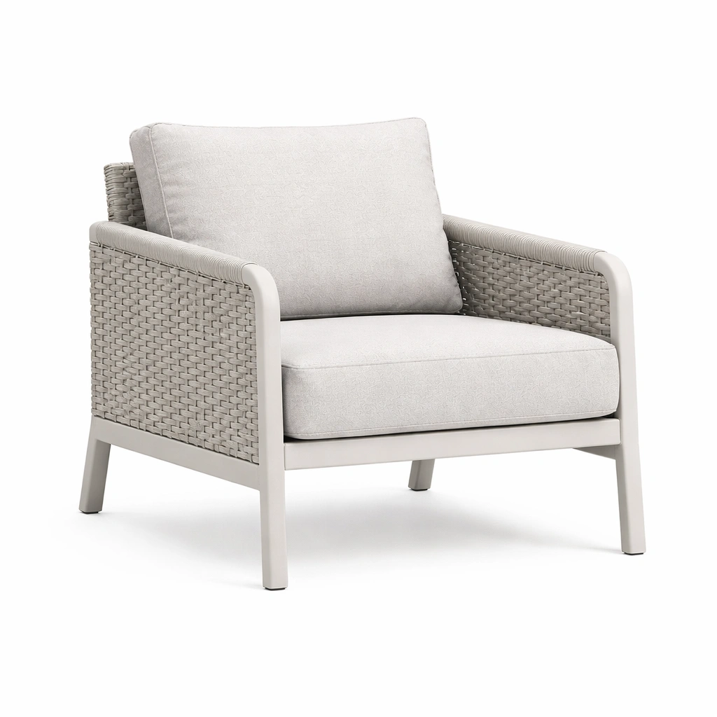 Sillón de aluminio con cojines de tela gris-Roomarae